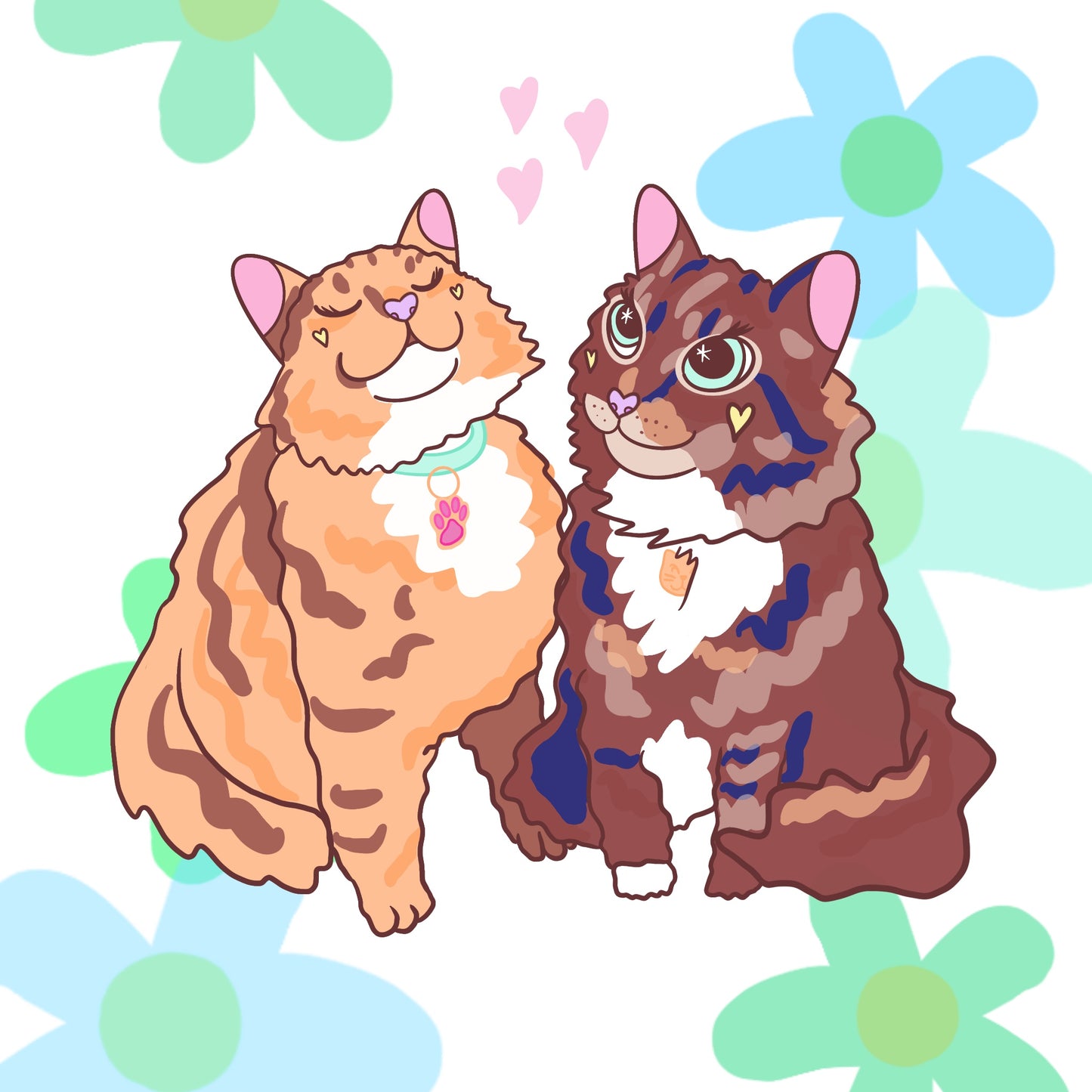 Summer Custom Pet Portrait of 2 Pets